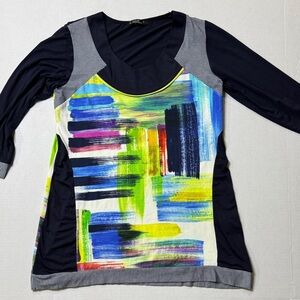 Lior Paris block colors in blue hues size large with trim sleeves